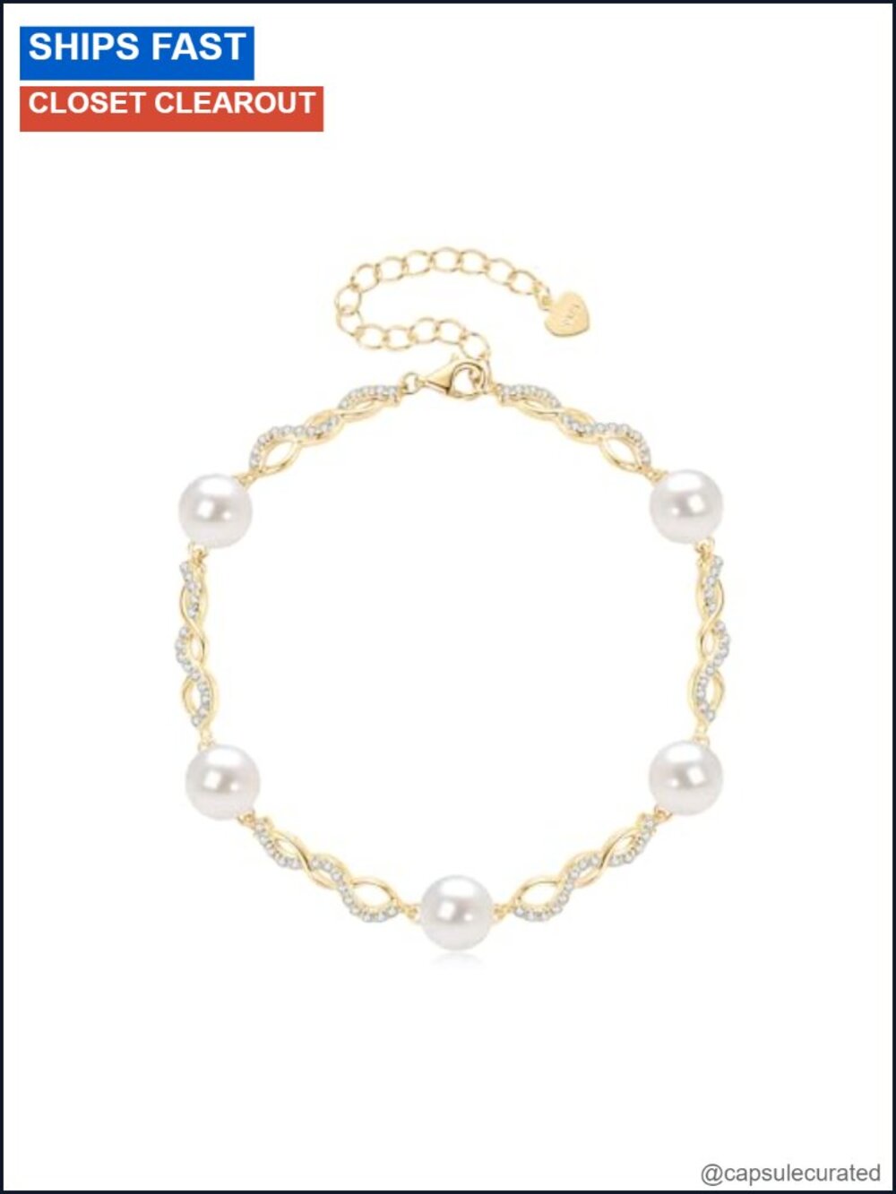 Gold Plated Infinity Bracelet 8mm Freshwater Pearl Cubic Zirconia